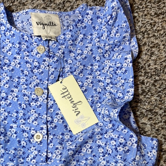 NWT Vignette Megan Bubble Romper Blue and White Floral - Picture 4 of 8